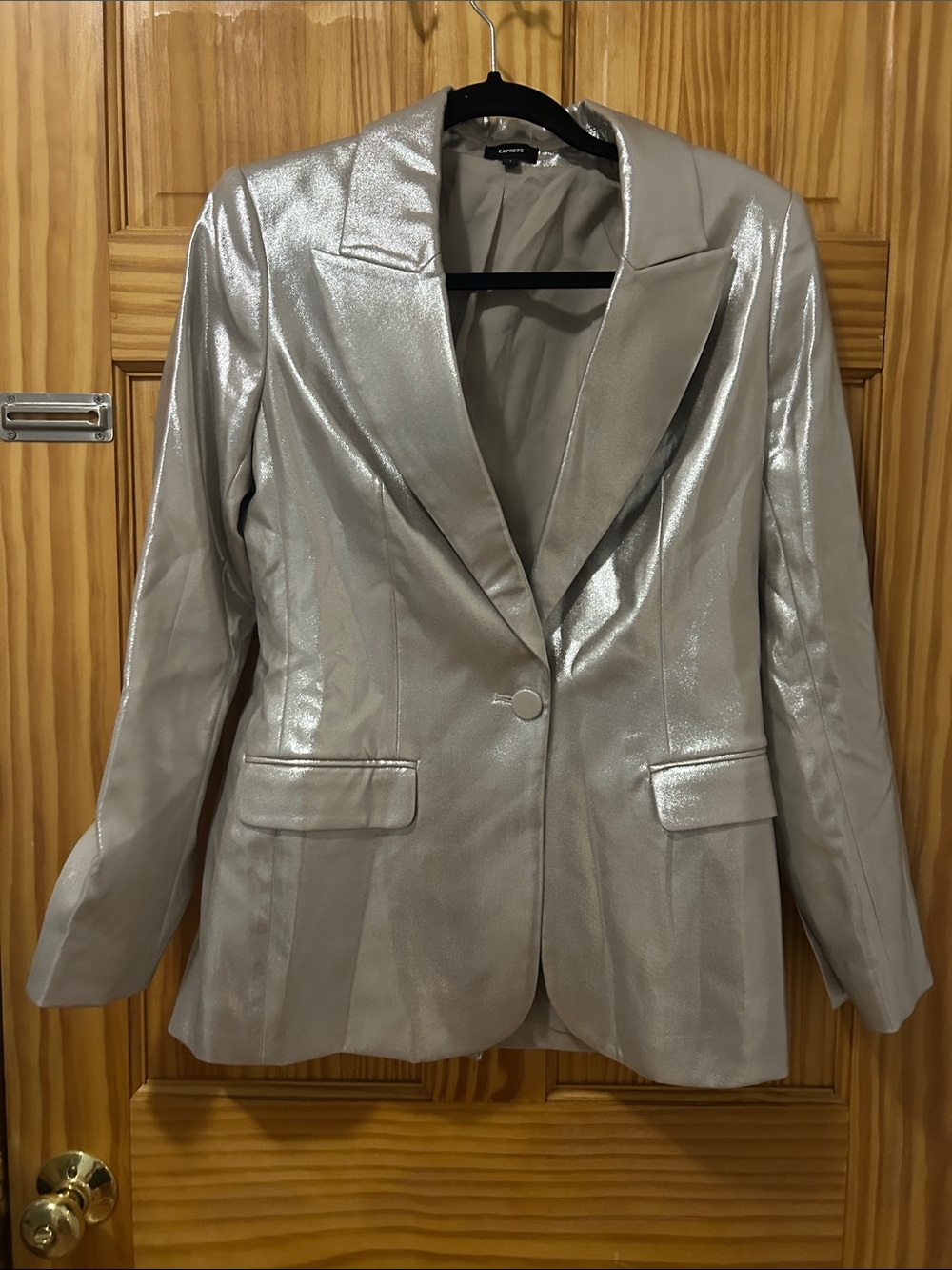 Express Silver Metallic Single-Button Blazer